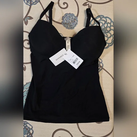 Hanro  Allure Built In Bra Camisole Top Womens Sz 38D Black Nwt - Picture 7 of 8